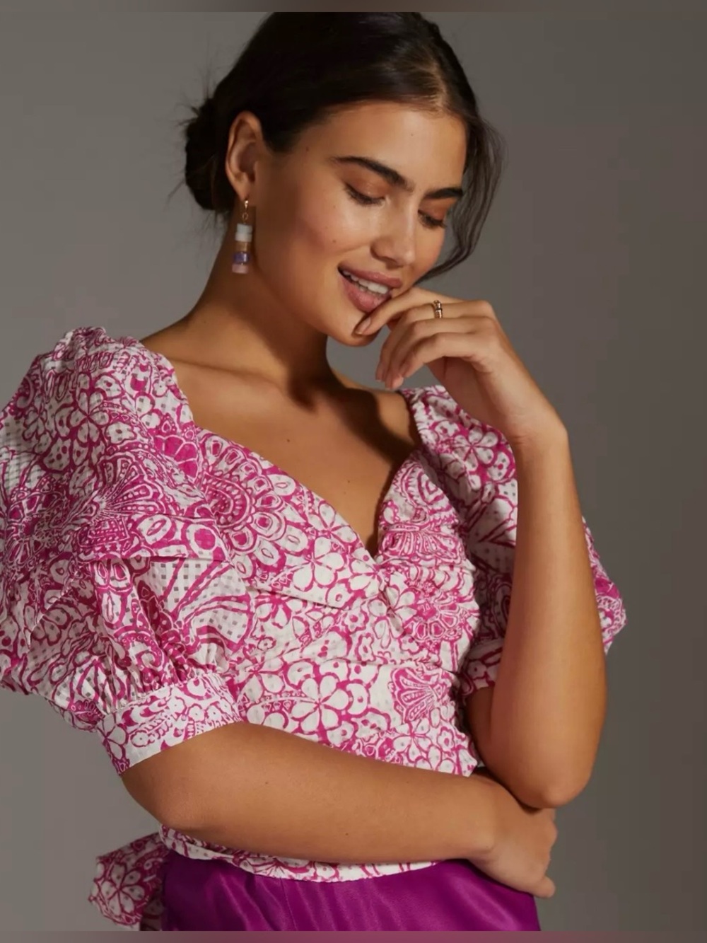 Anthropologie Maeve Tie-Back Printed Crop Top